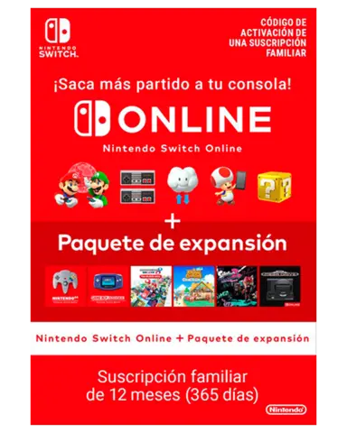 Nintendo Switch Online + Pack de Expansión (365 Días Suscripción Familiar)